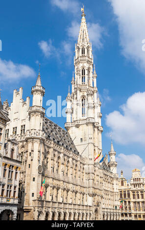 Brussels Town Hall Brussels gothic tower spire Hôtel de Ville de Bruxelles Brussels Grand Place Brussels Bruxelles Belgium Eu Europe Stock Photo