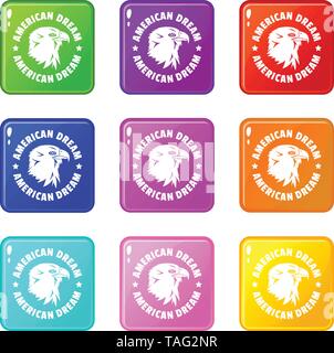 American dream eagle icons set 9 color collection Stock Vector