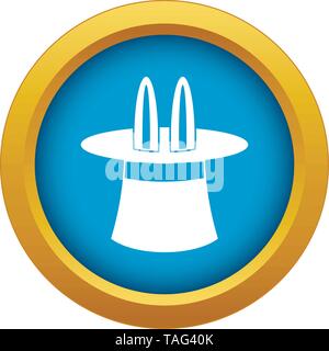 Rabbit ears appearing from a top magic hat icon blue vector isolated Stock Vector