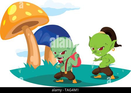 ugly trolls in the camp magic character vector illustration design Stock Vector