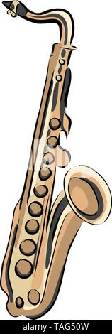 Hand drawn saxophone musical instrument, vector Stock Vector