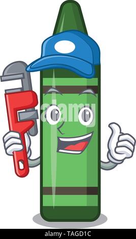 Plumber green crayons in the cartoon gutters Stock Vector