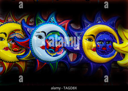 Colorful Mexican Ceramic Sun Face Handicraft Blue Turquoise Yellow ...