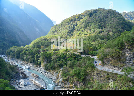Lush Green Mountains Near the Shakadang Trail in Taroko National Park Stock Photo