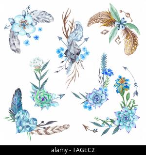 Tribal Vignette Forest Wreath Design Elements Set Stock Photo