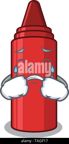 Crying red crayon in a cartoon bag Stock Vector