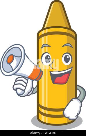 With megaphone yellow crayon in the character chair Stock Vector