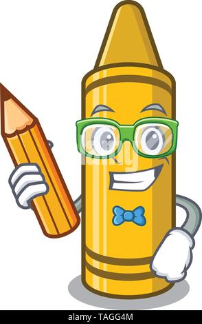 Student yellow crayon in the cartoon shape Stock Vector