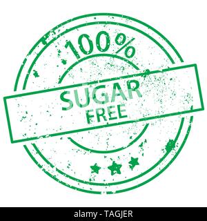 Round green stamp with the words 100% sugar free  on white background Stock Vector