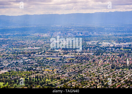 Aerial view of San Jose, the heart of Silicon Valley; south San Francisco bay area, California Stock Photo