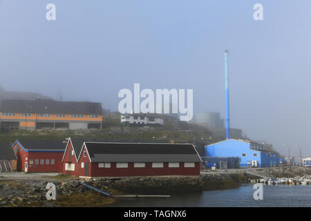 Marina and port facilities at Paamiut Village on the west coast of Greenland. Stock Photo