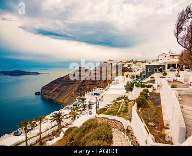 Santorini Island in Greece, one of the most beautiful travel destinations of the world. Stock Photo