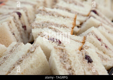 Beautiful assortment of chicken or turkey sandwiches on a tray at a party Stock Photo