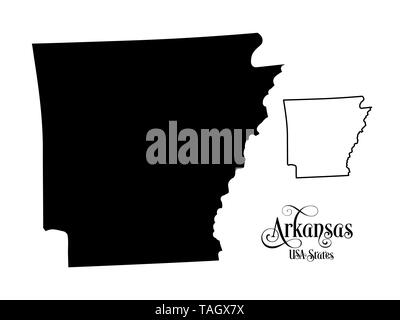 Map of The United States of America (USA) State of Arkansas - Illustration on White Background. Stock Photo