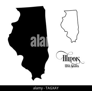 Map of The United States of America (USA) State of Illinois - Illustration on White Background. Stock Photo