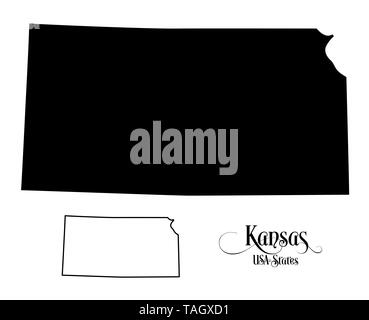 Map of The United States of America (USA) State of Kansas - Illustration on White Background. Stock Photo