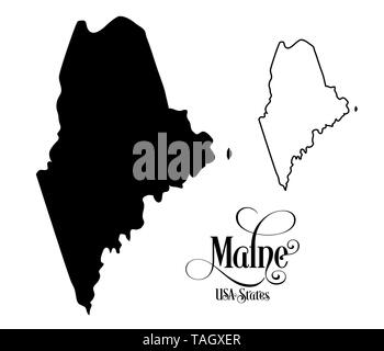 Map of The United States of America (USA) State of Maine - Illustration on White Background. Stock Photo