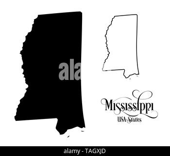 Map of The United States of America (USA) State of Mississippi - Illustration on White Background. Stock Photo