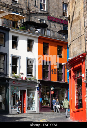 View of Victoria Street at West Bow in Edinburgh Old town, Scotland, UK Stock Photo