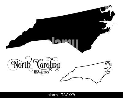 Map of The United States of America (USA) State of North Carolina - Illustration on White Background. Stock Photo