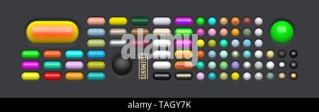 Glossy web elements. Colored oval buttons for your design. 3d glass menu icons. Vector illustration. Stock Vector
