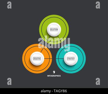 Business concept with 3 options or steps. Triangle diagram with round elements. Circular infographics. Vector illustration for marketing. Stock Vector