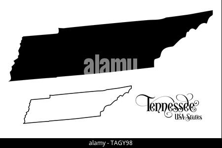 Map of The United States of America (USA) State of Tennessee - Illustration on White Background. Stock Photo