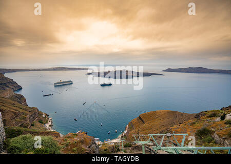 Panoramic view of Santorini Island in Greece, one of the most beautiful travel destinations of the world. Stock Photo