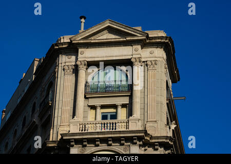 Barcelona, Spain. February 9, 2019. Old building facade and balconies. Diagonal Avenue Stock Photo