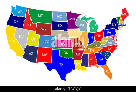 USA 50 States Colorful Map and State Names vector Stock Vector Art ...