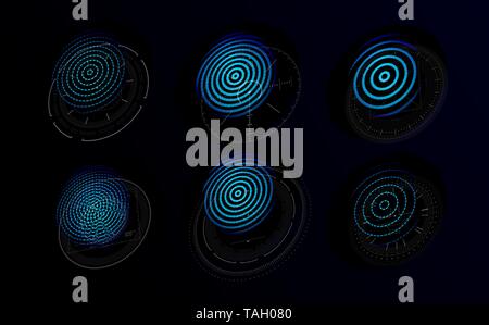 Futuristic holograms with graphic fingerprints. Blue icons set for personal identification systems based on fingerprints or retina. Logo teplate for Stock Vector