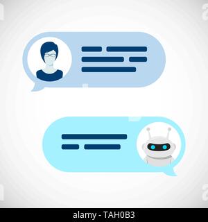 Chatbot robot concept. Dialog help service. User and bot speech messages. Vector illustration Stock Vector