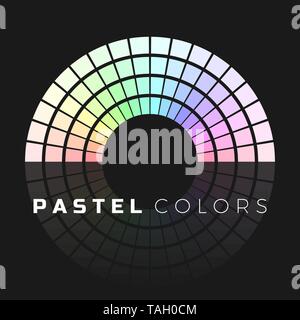 Discrete set of pastel shades. Semicircle color palette. Pastel color spectrum. Vector illustration isolated on dark background Stock Vector