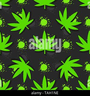 Marijuana leaves seamless pattern. Hand drawn illustration. Stock Vector