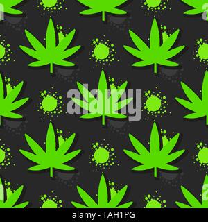 Marijuana leaves seamless pattern. Hand drawn illustration. Stock Vector