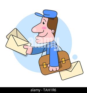 Postman Runs Delivering Letter Illustration On White Background Stock Vector