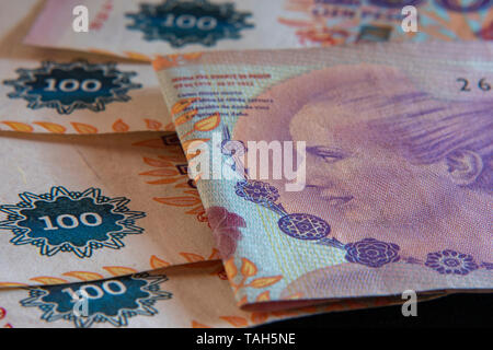 Banknotes of one hundred Argentine pesos Stock Photo