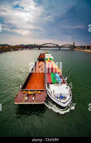 Canal boat on Rhine River Stock Photo