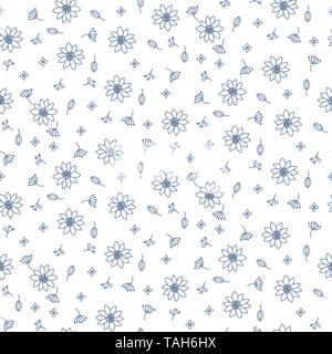 Tender florals blue light colors seamless vector pattern. Stock Vector