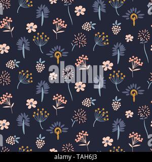 Floral meadow blue seamless vector pattern. Stock Vector