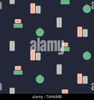 Luggage dark blue seamless vector pattern. Baggage cases retro background texture. Stock Vector