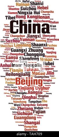 Cities in China word cloud concept. Collage made of words about cities in China. Vector illustration Stock Vector