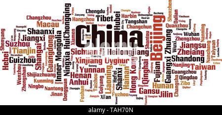 Cities in China word cloud concept. Collage made of words about cities in China. Vector illustration Stock Vector