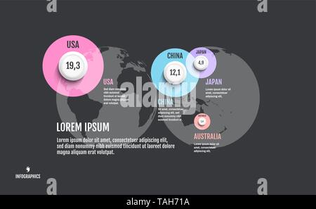 World map with infographics elements. Vector template for business presentation. Stock Vector