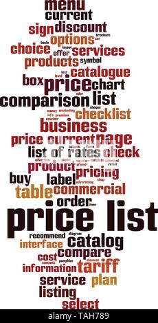 Price list word cloud concept. Collage made of words about consensus. Vector illustration Stock Vector