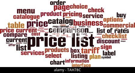 Price list word cloud concept. Collage made of words about consensus. Vector illustration Stock Vector