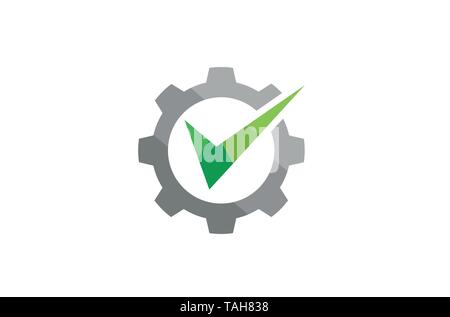 Creative Abstract Gear Green Check Logo Design Illustration Stock Vector