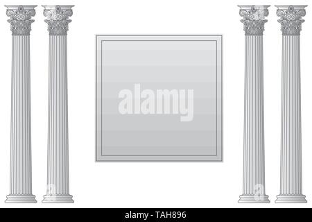 Template with historical antique greek columns with place for text. Vector line illustration Stock Vector