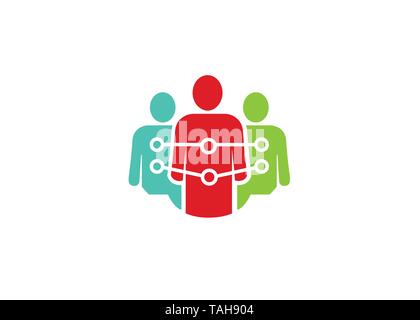 Creative Three People Technology Logo Vector Design Icon Symbol Illustration Stock Vector