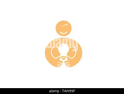 Creative Person Holding Lamp Logo Stock Vector